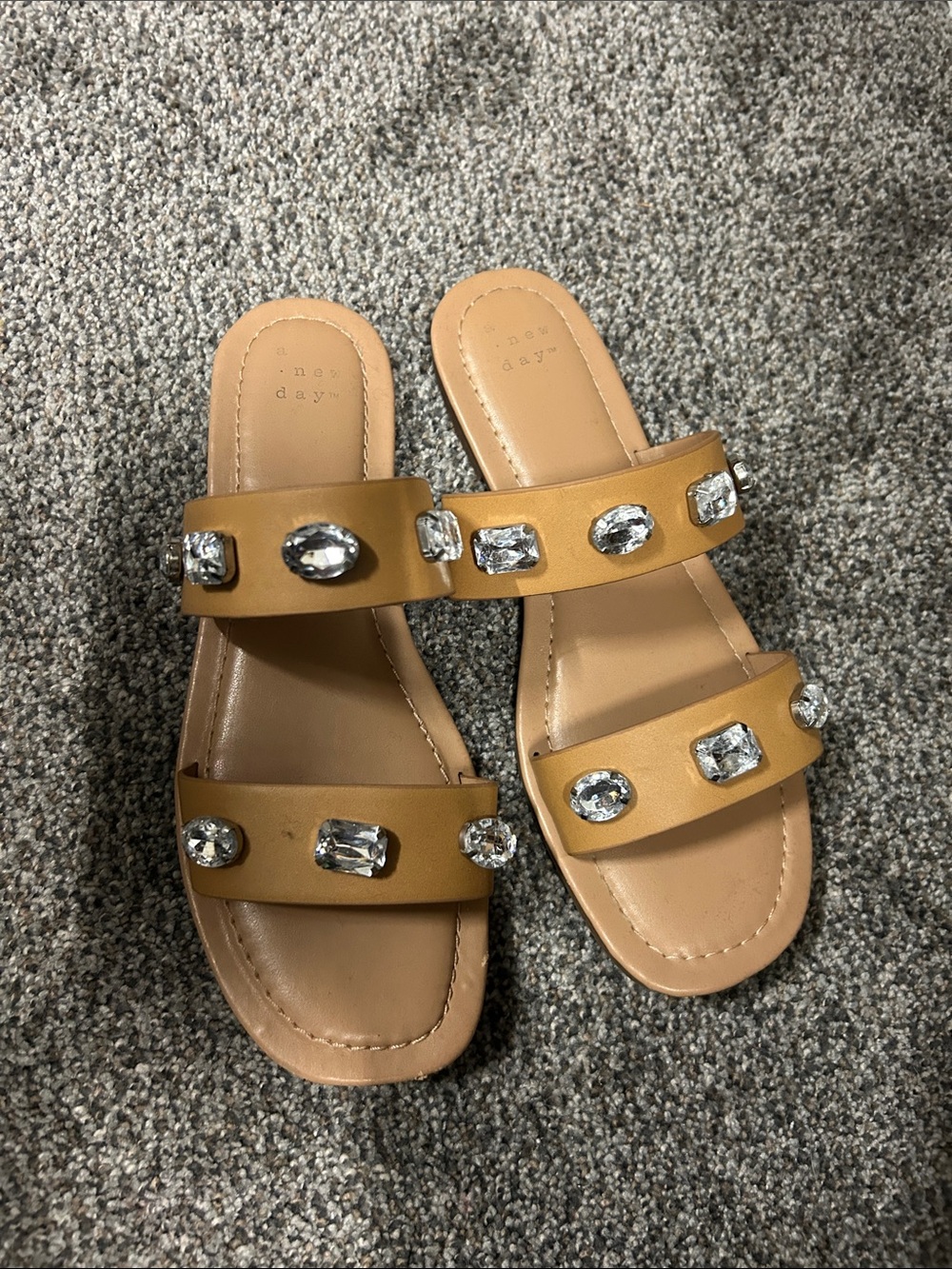a new day Tan Jeweled Double-Strap Slide Sandals
